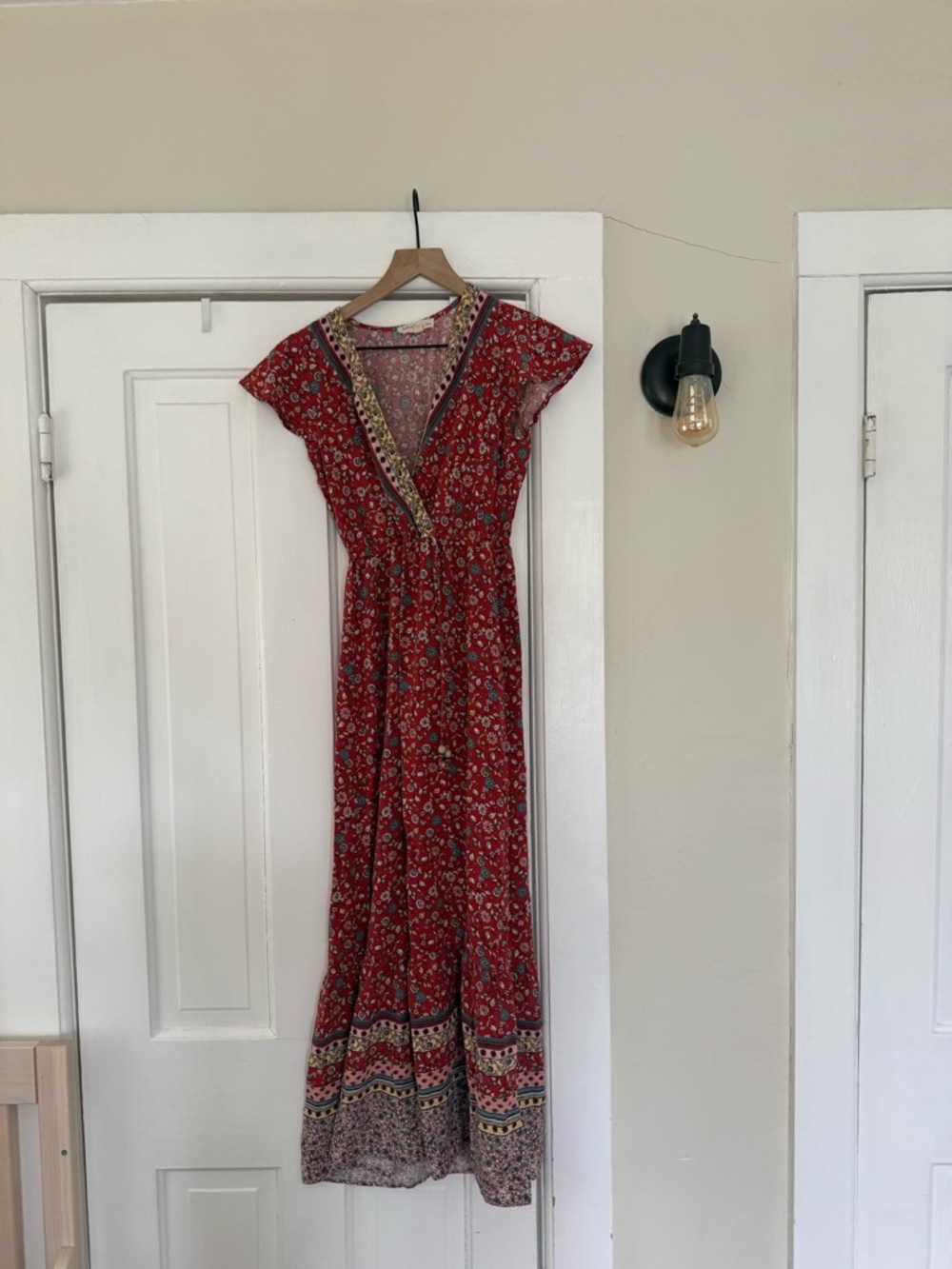 BeBop Red Floral Wrap Maxi Dress with Border Trim